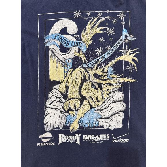 Nature Y2K TShirt Mens MED Rondy Running of the Reindeer Navy Anchorage Alaska - Picture 2 of 7